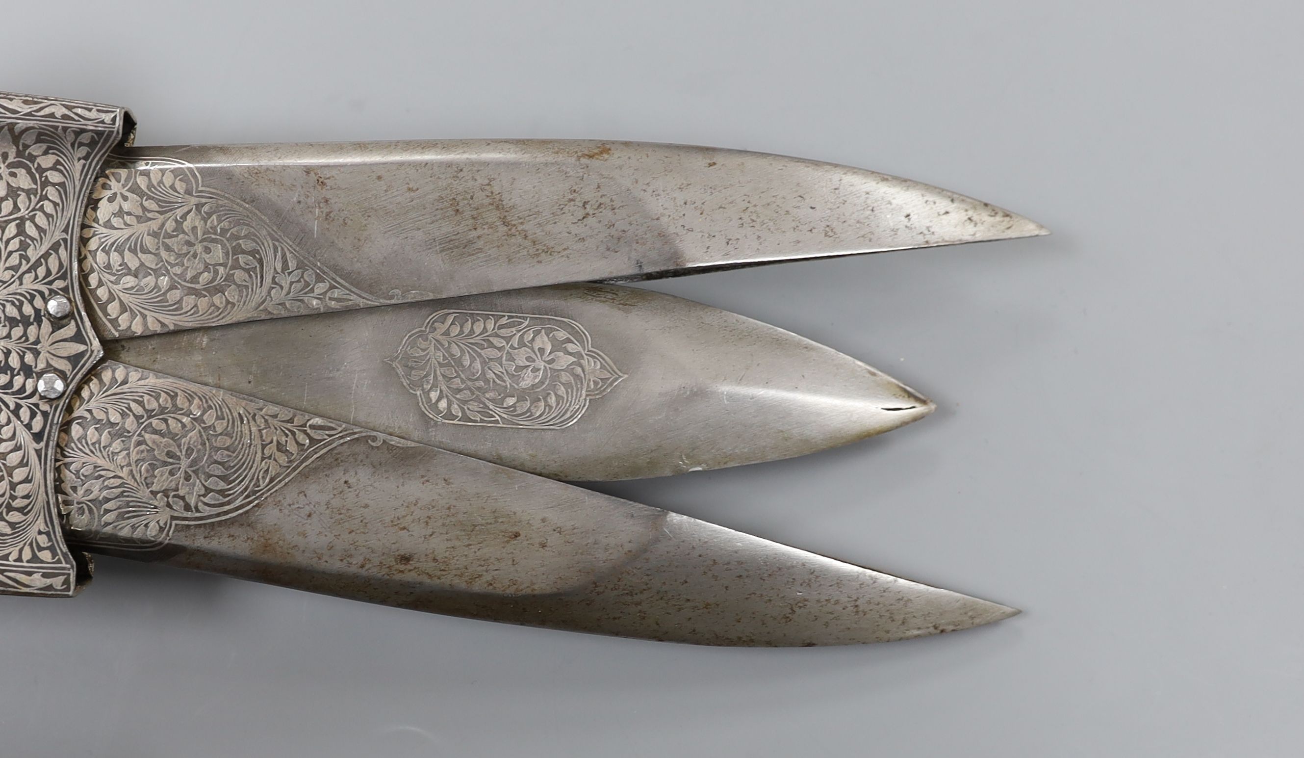 An Indian damascened scissor Katar, 36cm